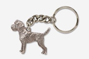 A silver dog keychain with chain