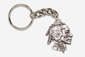 A keychain with a picture of an indian head.