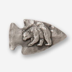 A bear is carved into the shape of an arrowhead.