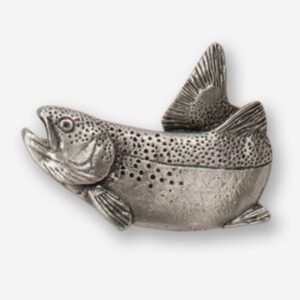 A silver fish with a big mouth and tail.