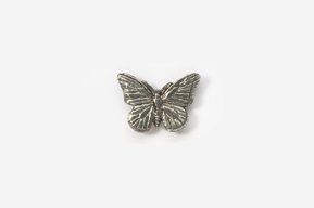 A silver butterfly is sitting on the ground.