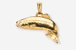 A gold fish is hanging on the side of a chain.