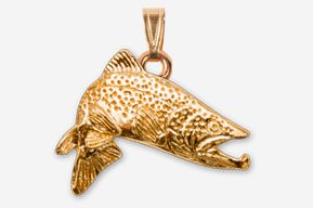 A gold fish is hanging from the side of it.