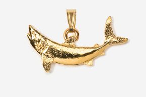 A gold shark pendant is shown in this picture.