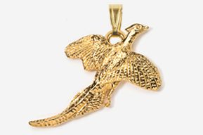 A gold elephant with a bird on its back.