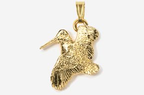 A gold hummingbird pendant with a chain.