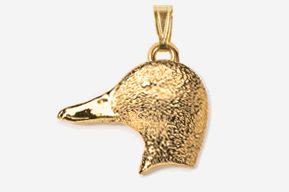 A gold plated animal head pendant with a small beak.