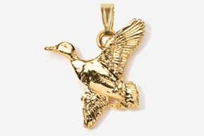 A gold duck pendant with its wings spread.