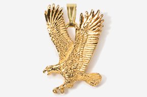 A gold eagle is flying in the air.