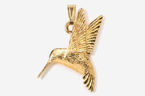 A gold hummingbird pendant with wings spread.