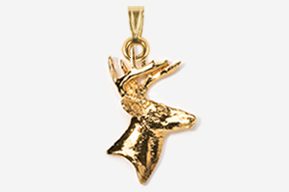 A gold deer head pendant is shown.