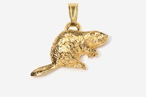 A gold plated animal pendant with a rat on it's back.