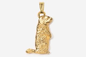 A gold plated animal pendant sitting on top of the ground.