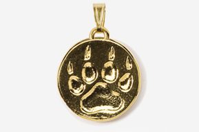 A gold plated paw print charm is shown.