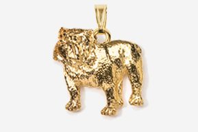 A gold plated bulldog charm is shown.