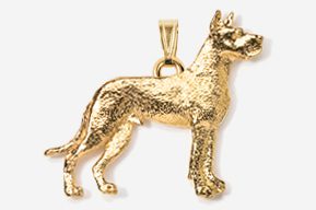 A gold plated dog pendant is shown.