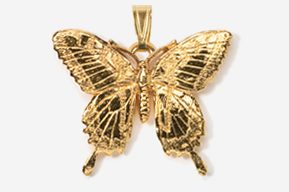 A gold butterfly pendant is shown.