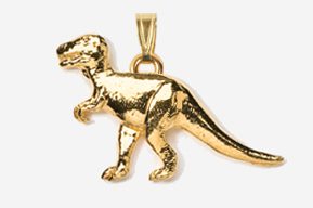 A gold plated t-rex dinosaur pendant.