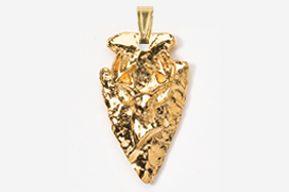 A gold arrowhead pendant is shown on a white background.