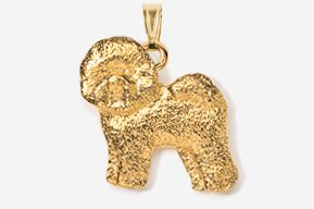 A gold colored dog pendant is shown.