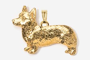 A gold plated dog pendant is shown.