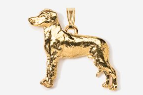 A gold plated dog pendant is shown.