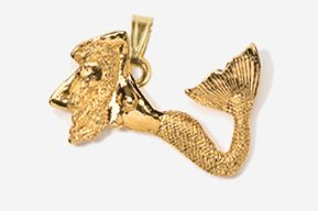 A gold plated mermaid pendant with a chain.