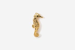 A gold seahorse is shown on the white background.