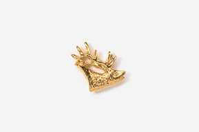 A gold deer head with antlers on top of it.