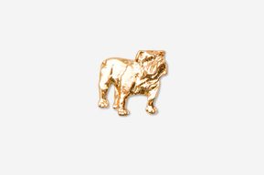 A gold colored bulldog pin is shown.