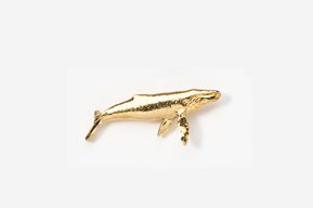 A gold colored whale is shown on the white background.