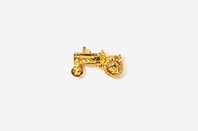 A gold tractor pin is shown on top of a white background.